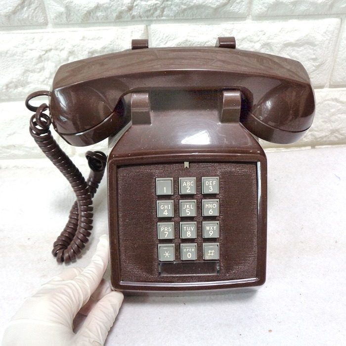 밤색 버튼식 전화기 옛날전화 옛날버튼전화기 7080년대 전화